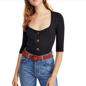 Free People | Black Central Park Ribbed Cardigan